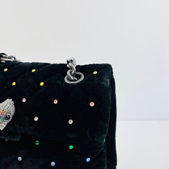 Kurt Geiger Kensington Handbag Medium  Black Velvet Rainbow Crystal Crossbody - Picture 5 of 14